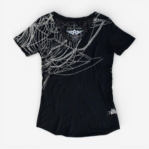 AFFLICTION Late 2000s Chains Graphic Rounded Hem Top